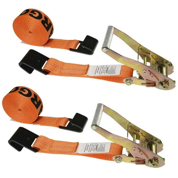 US Cargo Control, 2 Inch x 18 Foot Ratchet Strap, Flat Hook Ratchet Strap, Orange Ratchet Strap, Dependable Tie Down Strap, Weather Resistant Webbing, 3,333 Pound Working Load Limit, 2 Pack