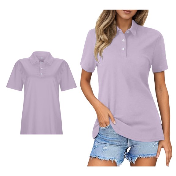 Women's T-Shirts Short Sleeve Purple Button down Tshirts Loose Tshirts Women's Summer Tops Workout Tshirts