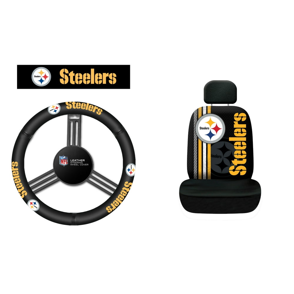 NFL Pittsburgh Steelers Rally Seat Cover with Leather Steering Wheel
