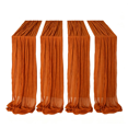 thumbnail image 2 of 4 Pcs Burnt Orange Table Runner, Cheesecloth Table Runner 35.43 × 70.87in Boho Crinkled Pleated Gauze Fabric, for Fall Thanksgiving Wedding Party Banquet Dining Table Home Decor, 2 of 6
