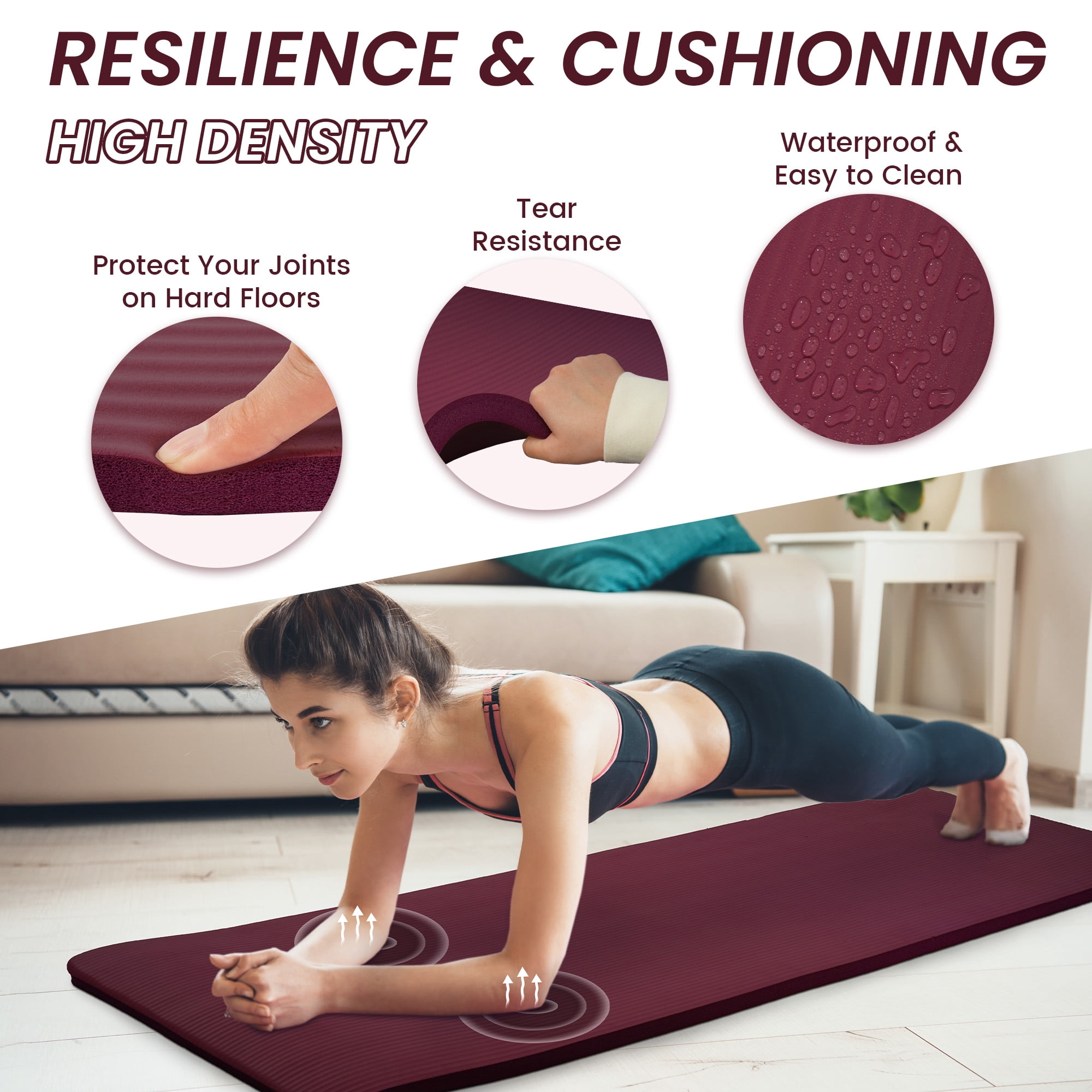 Sprint Demon Extra Thick 1" Yoga Mat - 71"x24" Non-Slip Exercise Mat with Carrying Strap, High Density Foam for Spine & Joint Support, Easy Clean & Portable for Hom，Travel，Gym