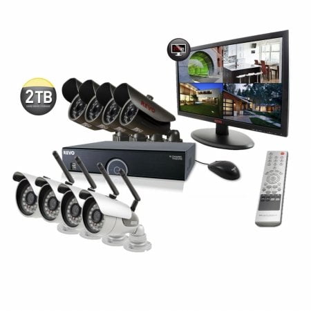 Revo R165WB4EB4EM21-2T 16 CH 2 TB DVR Surveillance System with 4 Wireless Bullet Cameras, 4 Wired Bullet Cameras and Mon