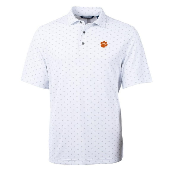 Men's Cutter & Buck White Clemson Tigers Virtue Eco Pique Tile Print Polo