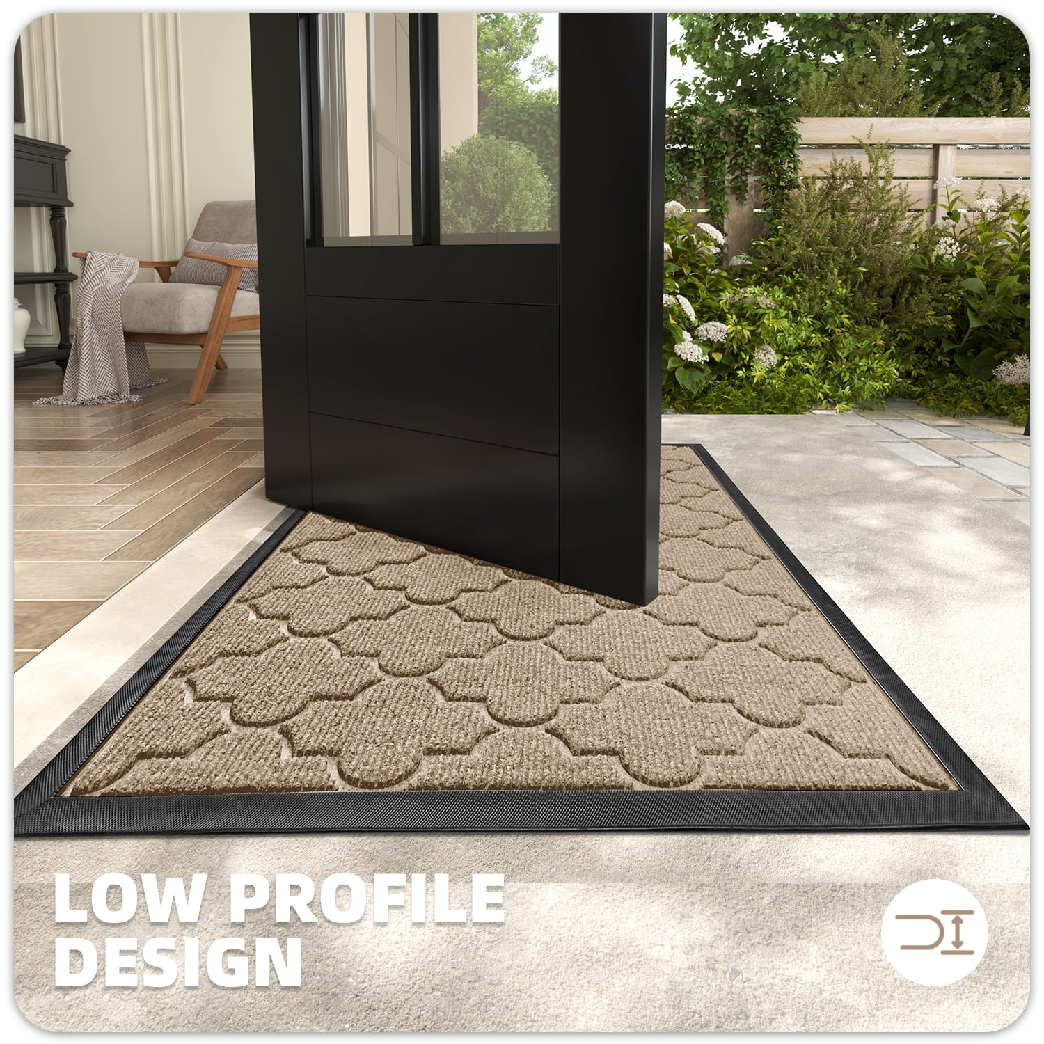 PABUBE Outdoor Door Mat Non Slip Backing Doormat,Low Profile Doormat Entry Rug, Outside Floor Mat for Entryway, Khaki, 24" x 36"