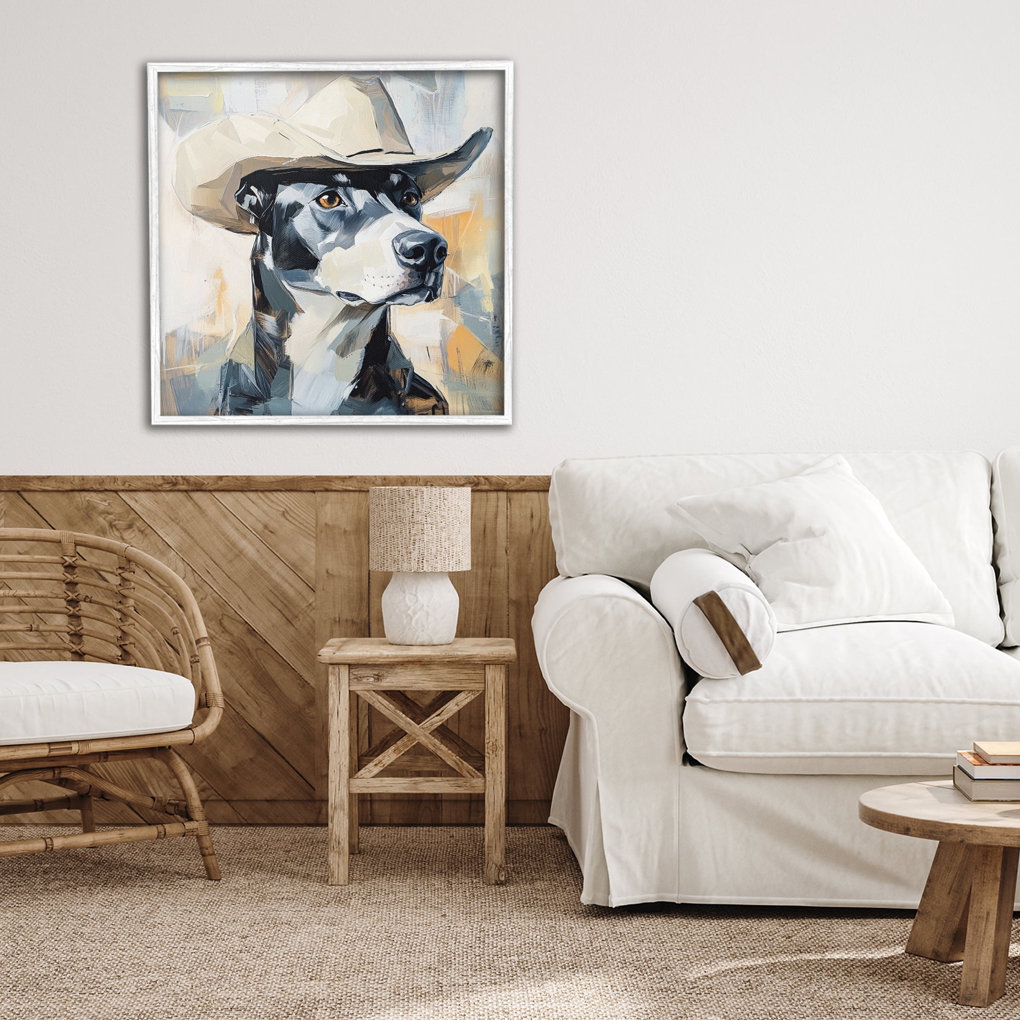 Stupell Industries Deputy Dog Cowboy Hat White Framed Giclee Art, design by Tina LeCour