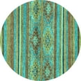 thumbnail image 1 of Ahgly Company Machine Washable Indoor Round Abstract Turquoise Blue Modern Area Rugs, 5' Round, 1 of 4