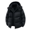thumbnail image 2 of Puffer Jacket Men Hooded Long Sleeve Solid Color Thick Velvet Lined Casual Jacket Warm Winter Coat for Cold Protection, 2 of 7