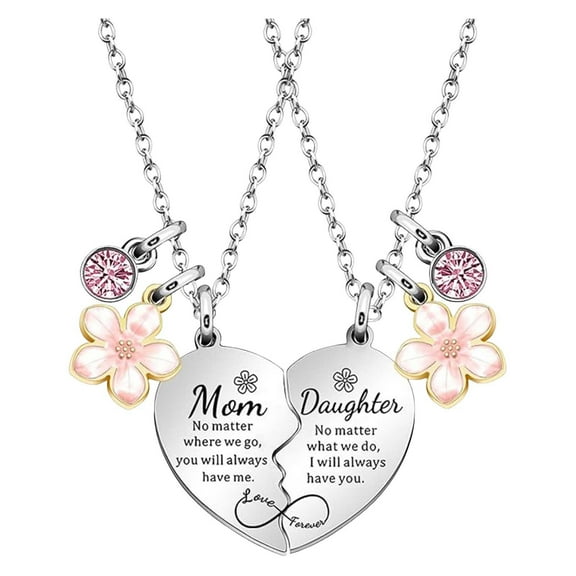 Olilia 2Pcs Mother Daughter Heart Matching Pendant Necklace Set Gifts For Mom Mothers Day Birthday Christmas Presents From Daughter Mothers Day Gifts for Mom