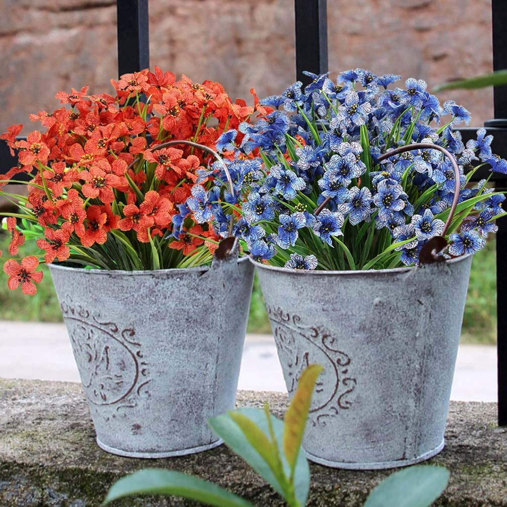 20 Bundles Outdoor Artificial Flowers UV Resistant No Fade Fake Violet Flowers for Indoor Outside Hanging Plants Garden Patio Porch Window Box Home Wedding Farmhouse Decor (Blue)
