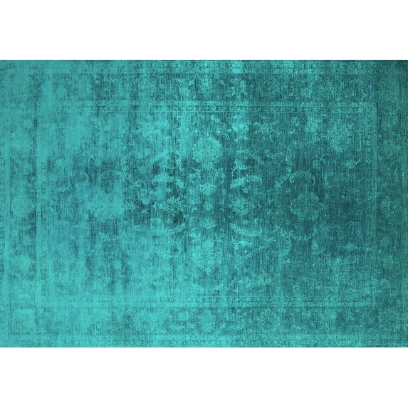 Ahgly Company Machine Washable Indoor Rectangle Oriental Turquoise Blue Industrial Area Rugs, 7' x 10'