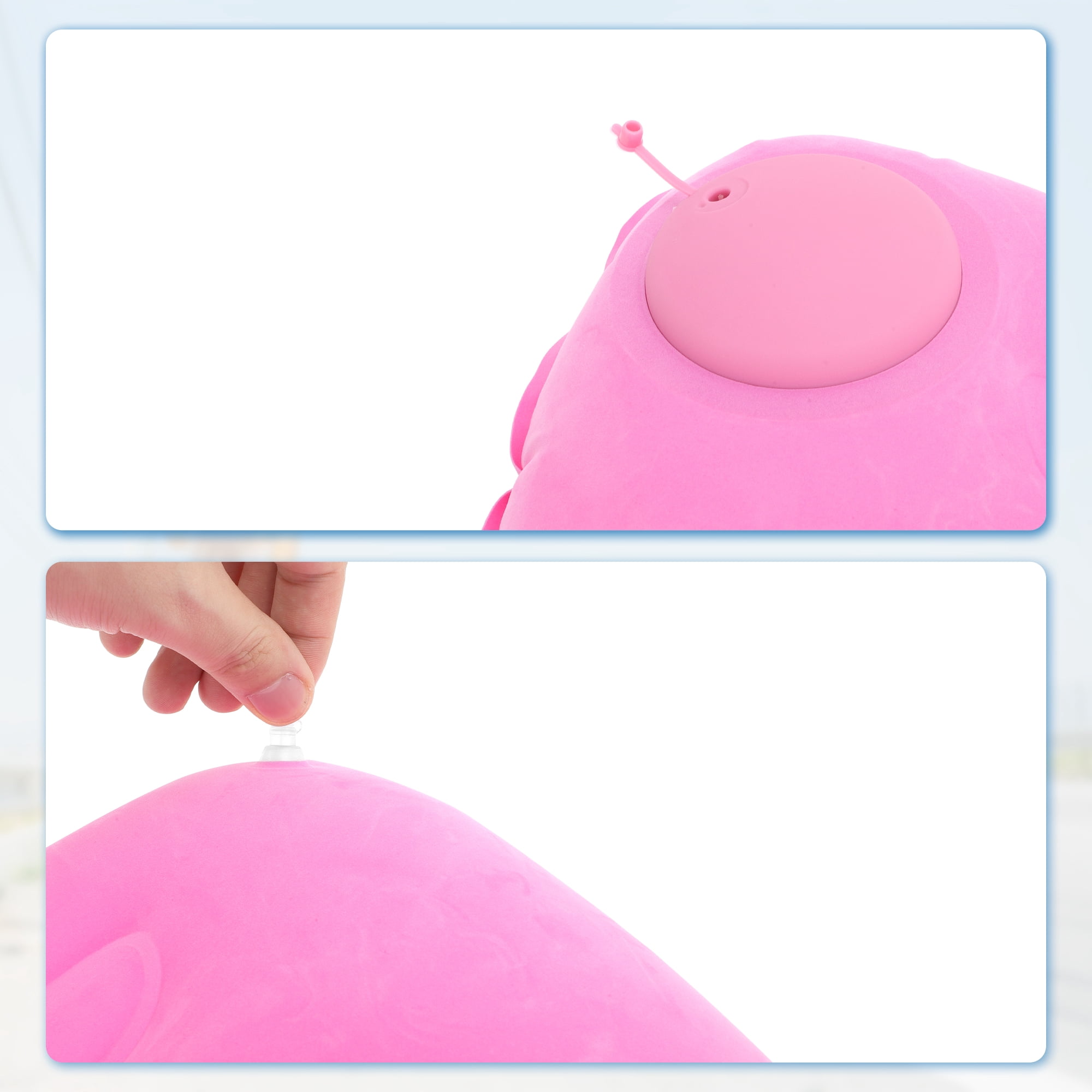 Unique Bargains Travel Pillow Press to Inflate Neck Pillow Pink 19.29"x12.6"