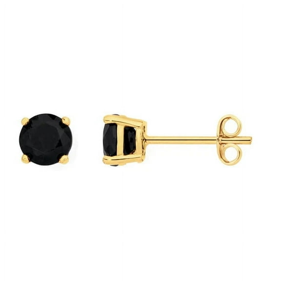Bonjour Jewelers 14k Yellow Gold Created Black Diamond Round Stud Earrings 6mm Plated