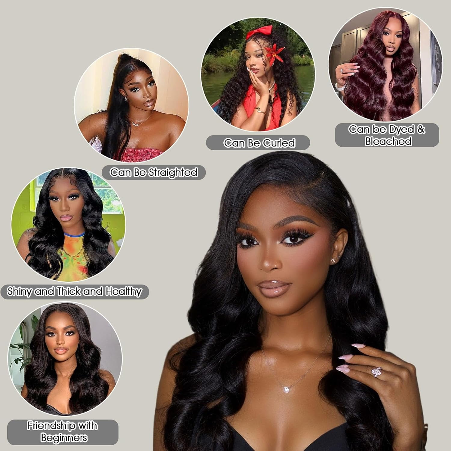 12A Body Wave Human Hair 4 Bundles with Frontal Virgin Hair Bundles with 13x4 HD Lace Frontal (18 20 22 24+16, Free Part) Brazilian Remy Hair