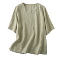 thumbnail image 2 of qelini T-shirts for Women with Round Neck School Season Solid Color Cotton Linen Short Sleeved Loose Casual Daily Wearing Basic Tops Juniors Summer Comfortable 1Pack Green M, 2 of 9