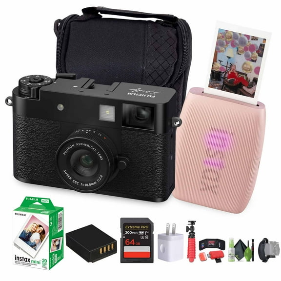 FUJIFILM X Digital Camera (Black), MINI LINK 3 Smartphone Printer(Rose Pink)