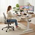 thumbnail image 4 of Kyspho 63″ x 30″ Standing Desk with Drawers, Electric Height Adjustable Sit Stand Desk with Storage Shelf, 4 Memory Preset Computer Desk with Cable Management Tray for Home Office, Natural, 4 of 10