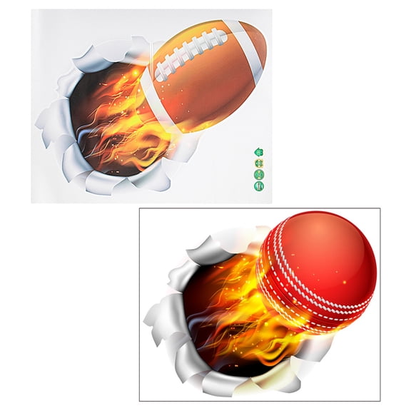 Raindrops 2Pcs Self Adhesive Sports Wall Decals with 3D Simulation Ball Design for Home Decor PVC Material