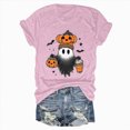 thumbnail image 4 of TOWED22 Halloween Shirts for Women Cute Ghost Shirt Fall Pumpkin Tshirt Crew Neck Graphic Tees Casual Short Sleeve Tops(Pink,XXL), 4 of 5