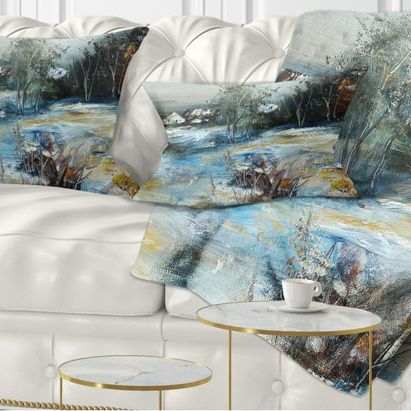 Designart Village in Winter - Landscape Printed Throw Pillow - 12x20