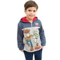 thumbnail image 2 of Disney Toy Story Big Boys' Fleece Quarter-Zip Hooded Sweatshirt Navy Grey Woody Buzz, 2 of 7