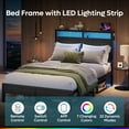 thumbnail image 4 of Bestier Full Size Platform Bed Frame with Storage Headboard, LED Lights & USB Charging Station, Metal Bed Frame Black, 4 of 14
