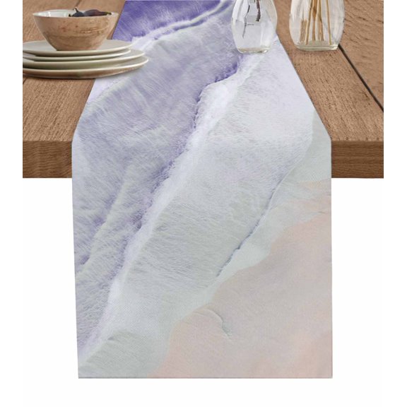 Purple Coastal Wave Table Runner 36 Inches, Summer Modern Ocean Beach Bed Runner Dresser Scarves Tabletop for Indoor Outdoor Parties/Ceremony/Banquet, 13"x 36"