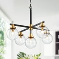 thumbnail image 3 of Warehouse of Tiffany Helana 5-Light Matte Black and Gold Chandelier with Glass Globe Shades, 3 of 3