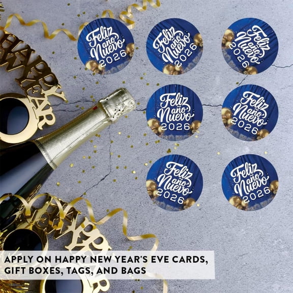Koyal Wholesale 2" Royal Blue Gold Feliz Año Nuevo Stickers for New Year Favors, 40 Pack