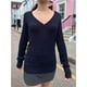thumbnail image 5 of Suéter de Punto de Larga para Mujer, Moda de Otoño, Cuello en V, Jersey Ajustado, Ropa Informal de Trabajo para Otoño. Azul Marino S, 5 of 7