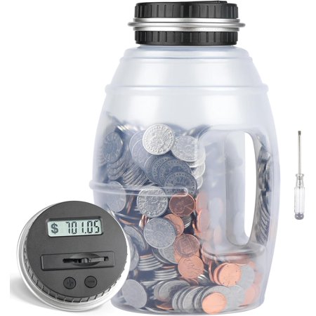 Large Digital Coin Bank for Kids and Adults - LCD Counter, 2.8L Capacity for US Coins (Silver)