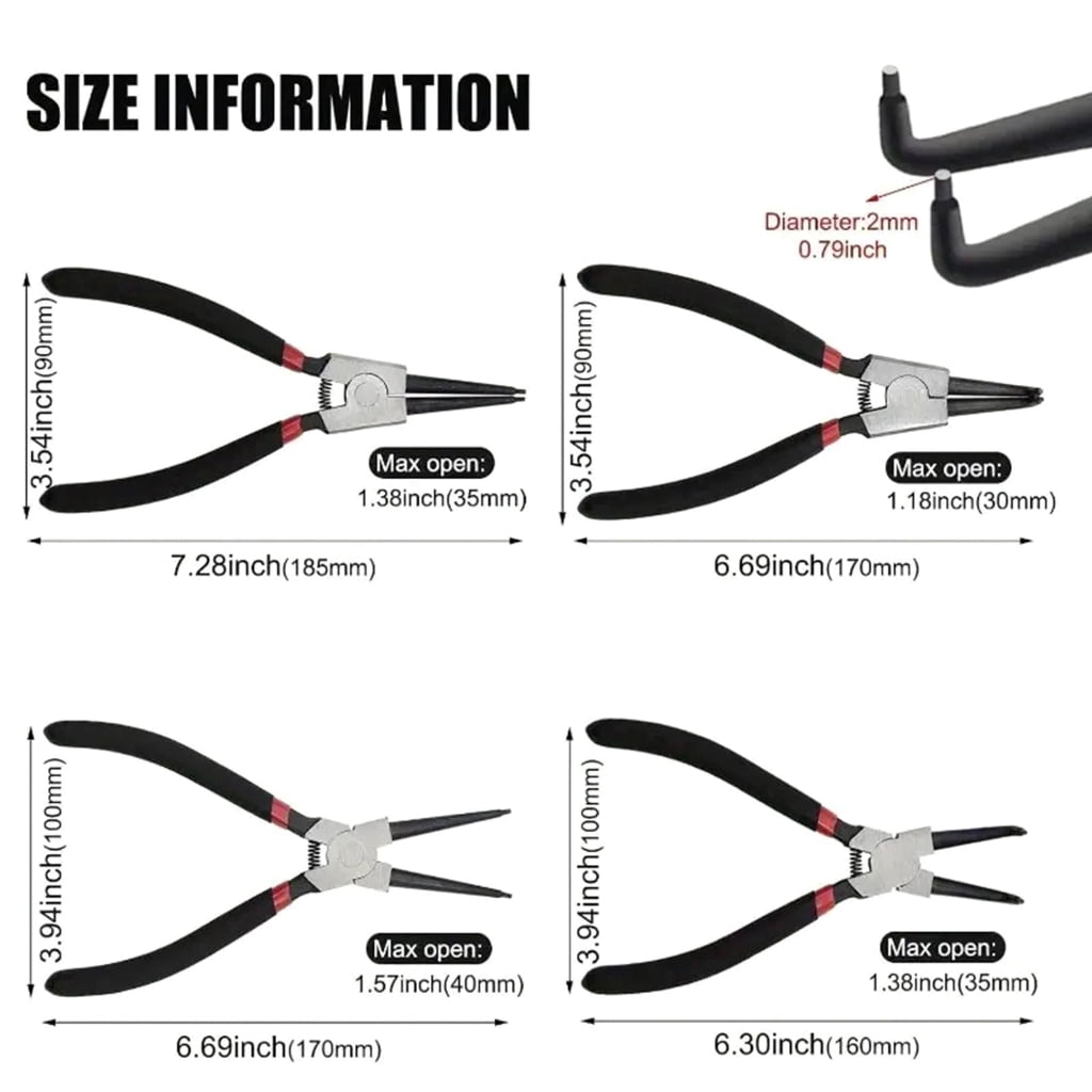 Snap Rings Pliers Kit 4Pcs Design Tool Steel Construction Storage Box Included