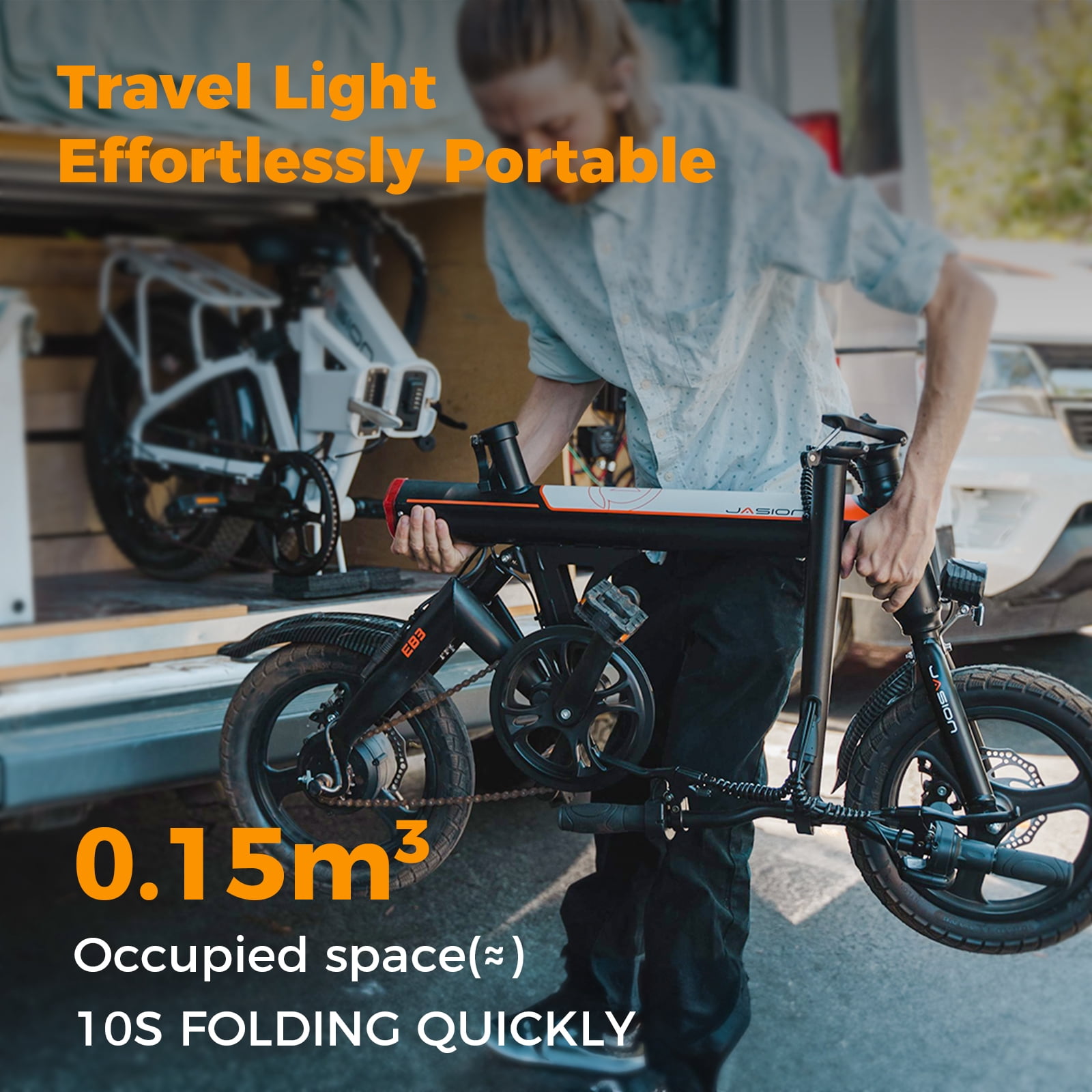 Jasion EB3 Electric Bike for Adults, 350W Folding Electric Bicycle with 270Wh Battery, 14" Foldable Commuter City Ebike for Teens, 3 Levels Assist
