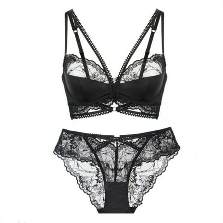 HHH Sexy Lace Lingerie Women s Ultra-Thin Big Chest Small Anti-Sagging Breast Holding Upper Support Soft Steel Ring Bra Set