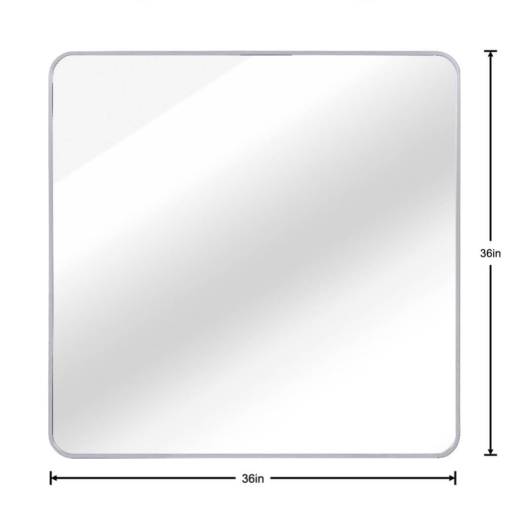 MAYEERTY 36x36 Inch Silver Metal Framed Square Bathroom Wall Mirror, for Home Bathroom Vanity