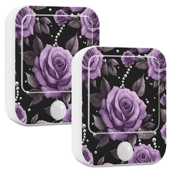 Yayeee LED Night Lights with Motion Detectors Auto Dusk to Dawn Light Sensors, 2 Pack, Black Roses
