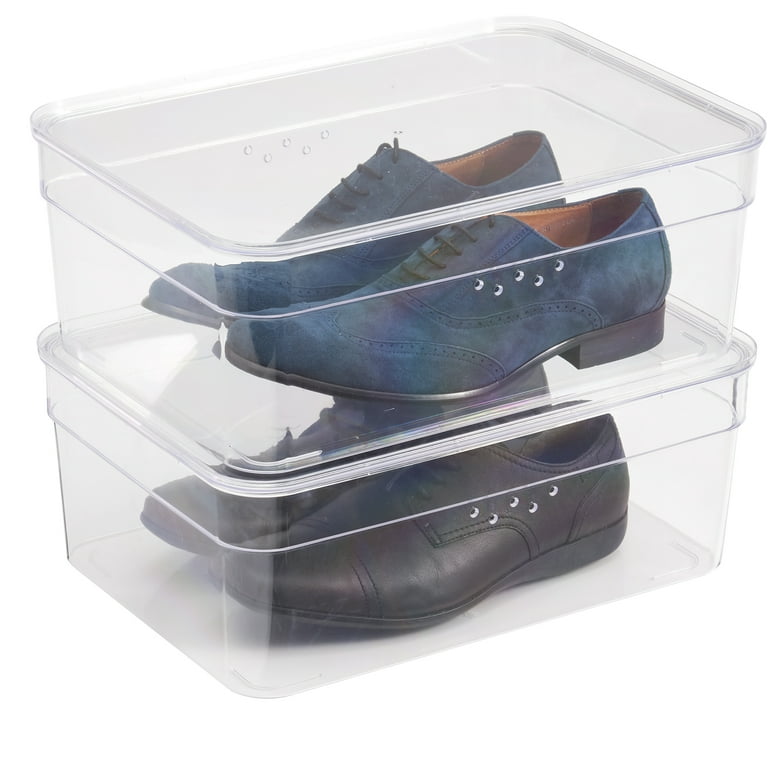 Mainstays Plastic 2Pack Extra-Wide Shoe Box with Lid , Clear Color, Adult  Size 