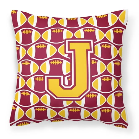 Letter J Football Maroon and Gold Fabric Decorative Pillow