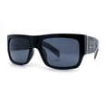 thumbnail image 4 of Locs Mens Day of Dead Skull Print Thick Arm Rectangle Horn Rim Sunglasses Brown, 4 of 8
