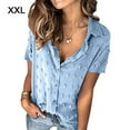 thumbnail image 1 of Qarigey Blusa de gasa casual para mujer Camisa de manga corta con botones Prendas para la parte del cuerpo azul XXL, 1 of 4