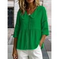 thumbnail image 6 of Women's Doll Collar Eyelet 3/4 Sleeve Peplum Blouse Green L, 6 of 7