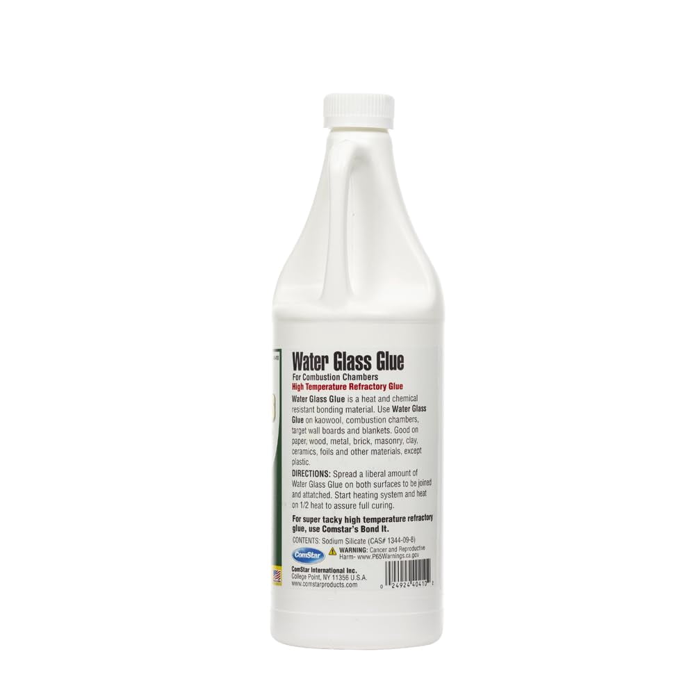 ComStar Water Glass Glue, 1 Quart, High Temperature Combustion Chamber Glue, Super Strong Adhesive for Boilers & Furnaces, Heat & Chemical Resistant, Repairs & Sets Refractory Chambers (40-410)