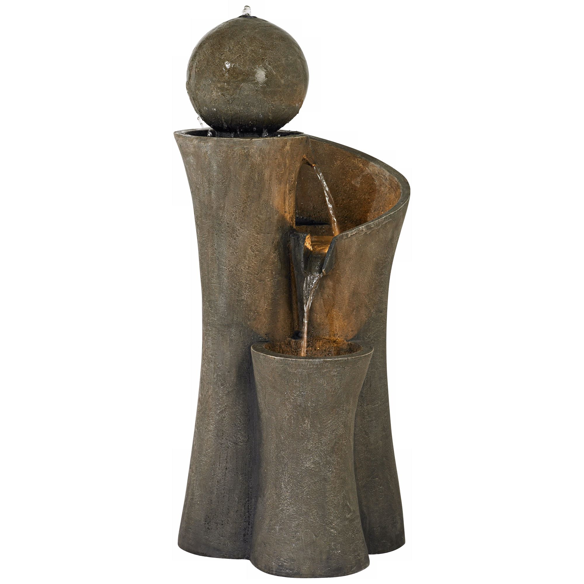 Sphere Curve 39 1/2" High Large Modern Zen Indoor Outdoor Decor Faux Stone Floor Fountain with Light LED
