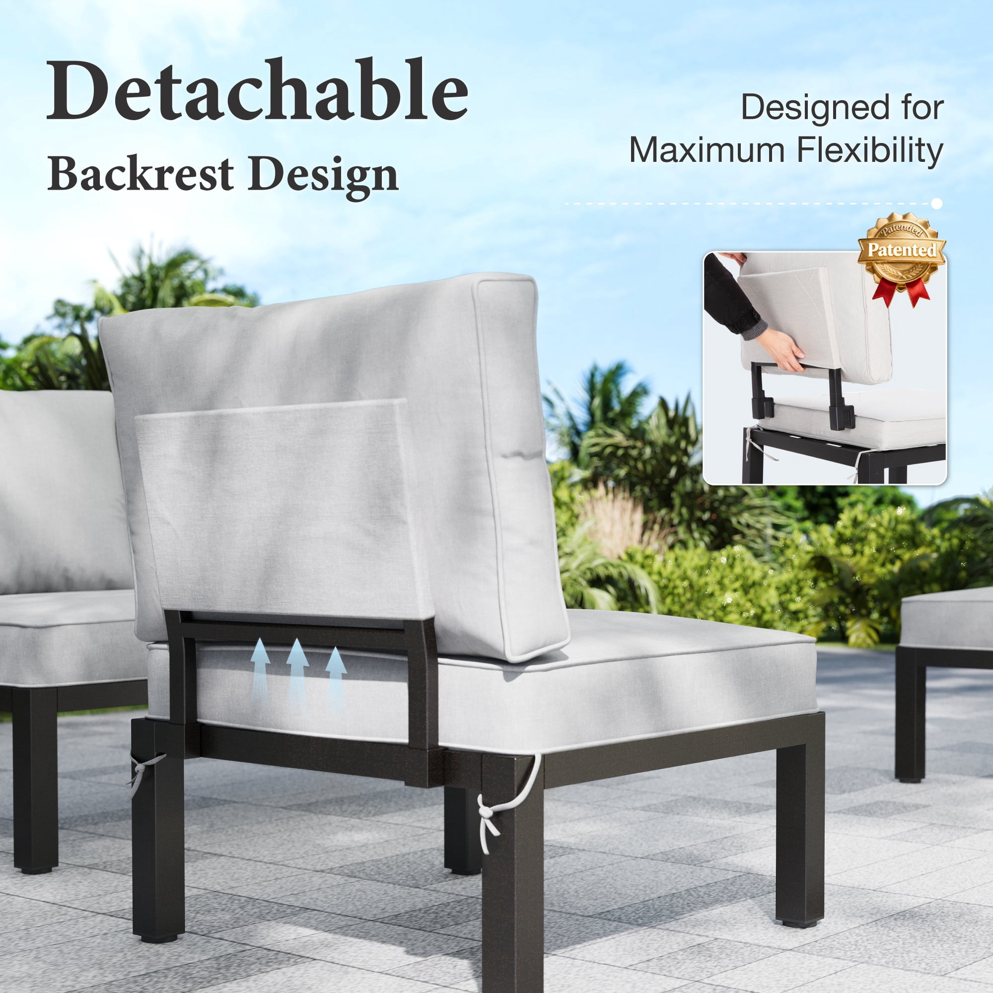 SUMMIT LIVING 6-Piece Outdoor Patio Furniture Set with Modular Sofa, Outdoor Patio Sectional Set with Wood Coffee Table and Built-in Side Table for Balcony & Couch
