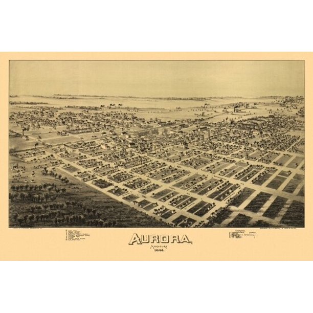 Vintage Map of Aurora Missouri 1891 Lawrence County Poster Print