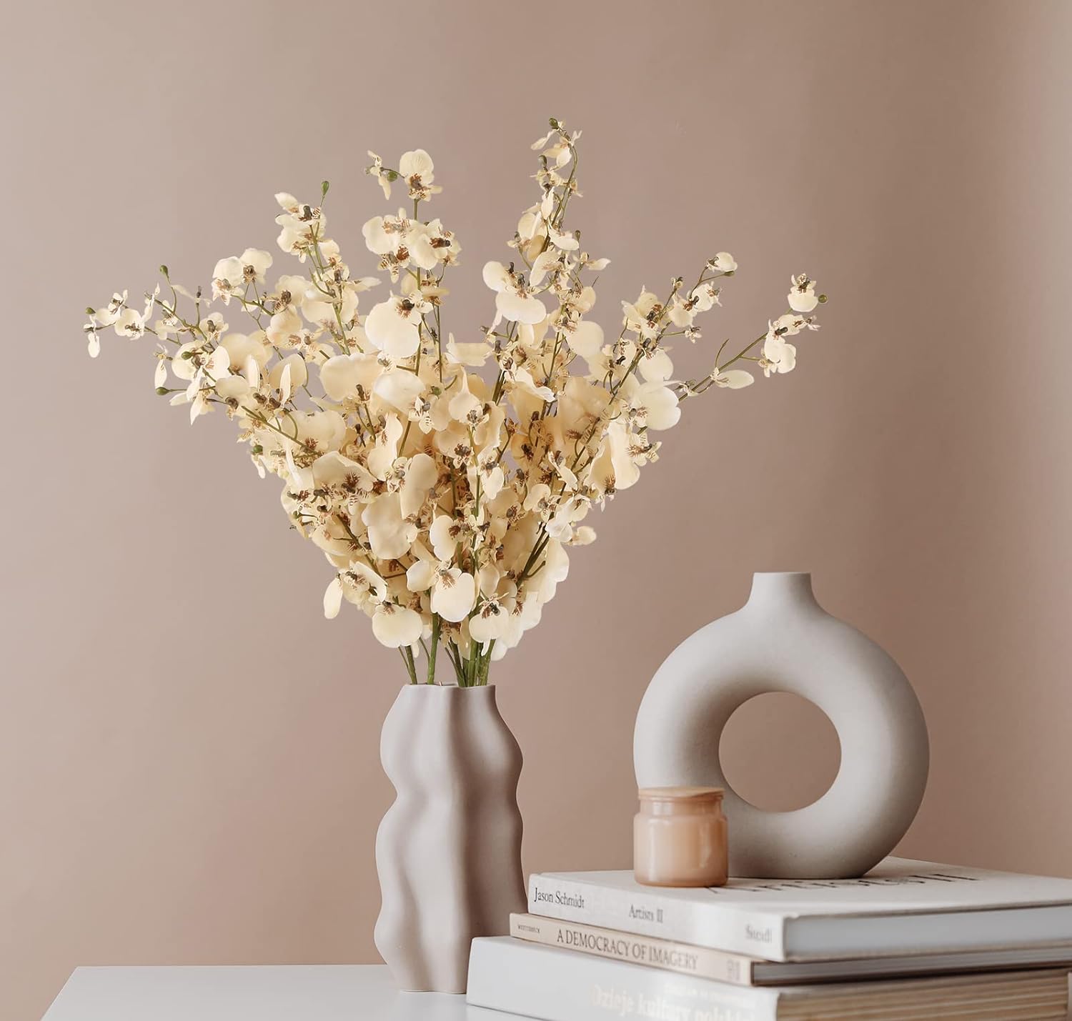 Artificial Orchids Silk Flowers,10 PCS (Each 37'') White Orchids Artificial Flowers Fake Orchid Long Stem Artificial Flowers Fake Silk Flowers for Indoor Outdoor Wedding Home Office Decoration(White)