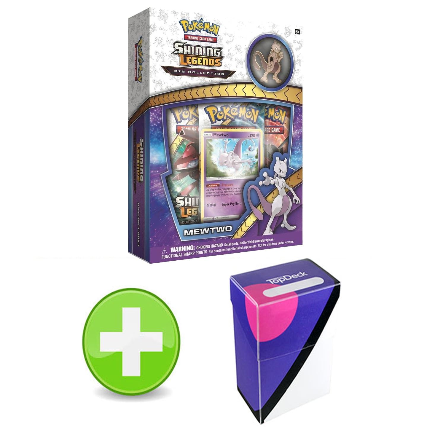 Pokemon Shining Legends Mewtwo Pin Collection Box 3 Booster Pack & Promo Card 
