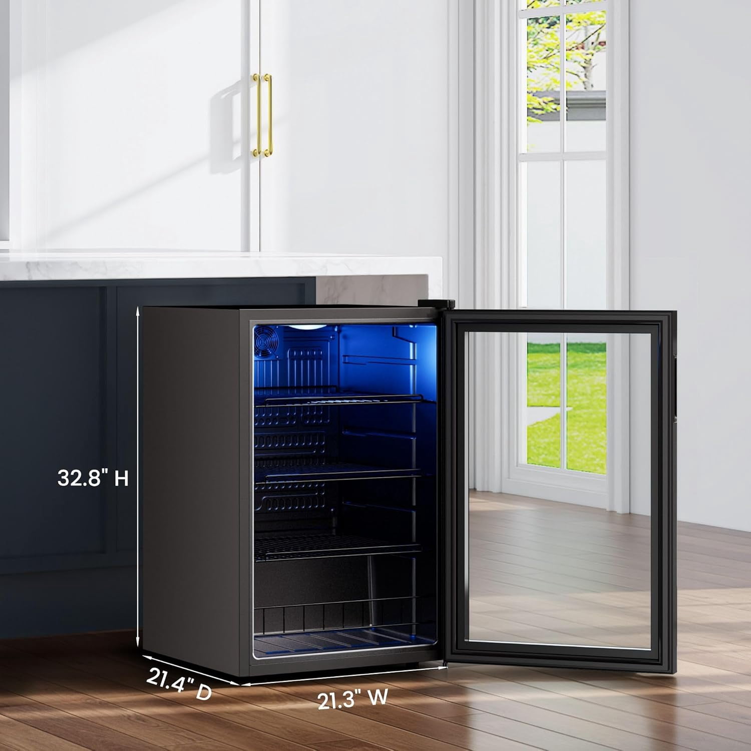 Yeego 160 Cans Beverage Refrigerator Cooler, 4.6 cu.ft. Beverage Fridge with Glass Door for Home/Bar/Office, Black