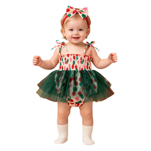 OJSFQUFP Girls' Climbing Clothes Christmas Baby Party Clothes Suspender Straps Polka Dot Mesh Ha Clothing Skirt Hair Two Piece Set