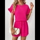 thumbnail image 5 of Conjunto de Dos Piezas para Mujer: Top de Corta con Cuello Redondo y Volantes y Pantalones Cortos con Cordón. Rojo XL, 5 of 9