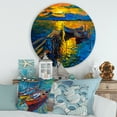 thumbnail image 2 of Designart 'Boat At The Lake During Evening Glow II' Nautical & Coastal Circle Metal Wall Art 29x29 - Disc of 29, 2 of 5